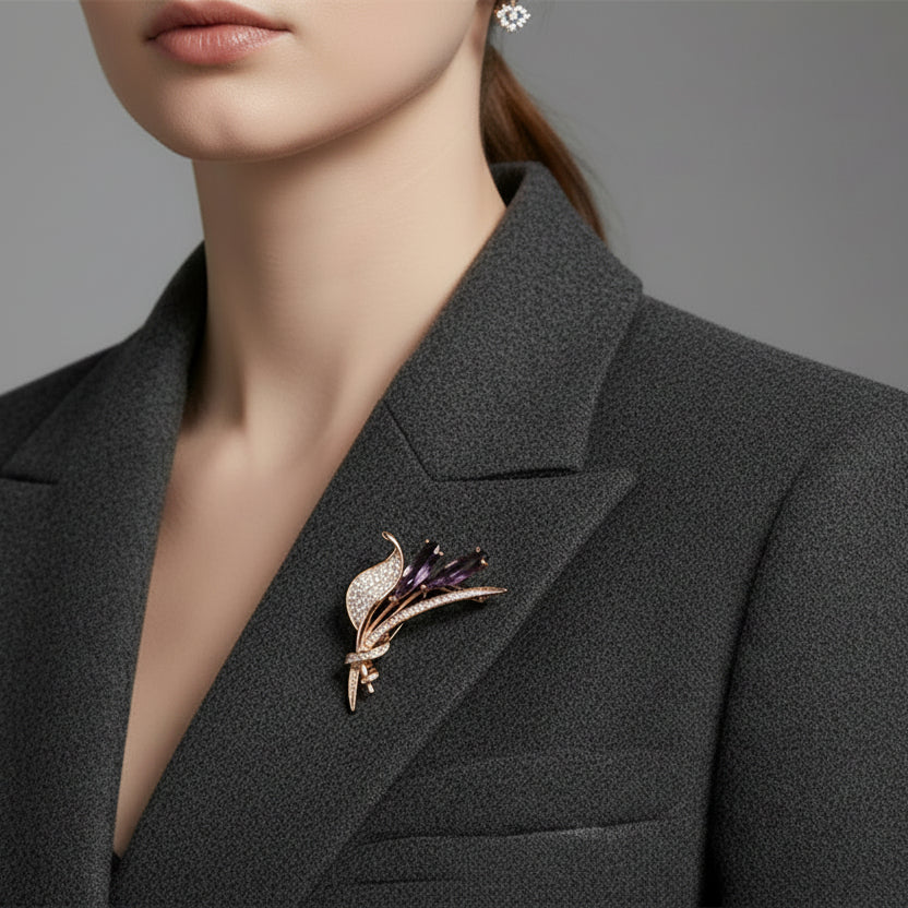 🌷 Roségouden Tulp Broche met Paarse Kristallen | Twinolo