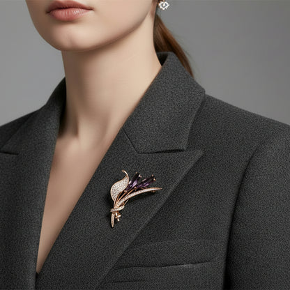 🌷 Roségouden Tulp Broche met Paarse Kristallen | Twinolo