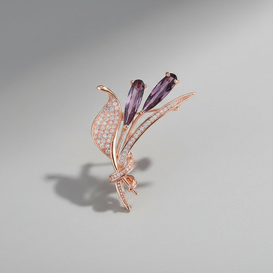 🌷 Roségouden Tulp Broche met Paarse Kristallen | Twinolo