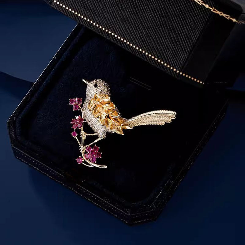 Vogelbroche met Kristallen en Bloemen – Elegante Broche | Twinolo