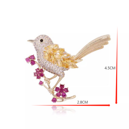 Vogelbroche met Kristallen en Bloemen – Elegante Broche | Twinolo