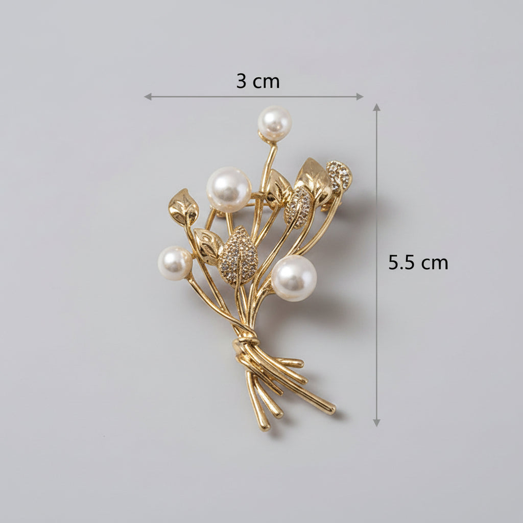 Gouden Bloemen Broche met Parels | Twinolo