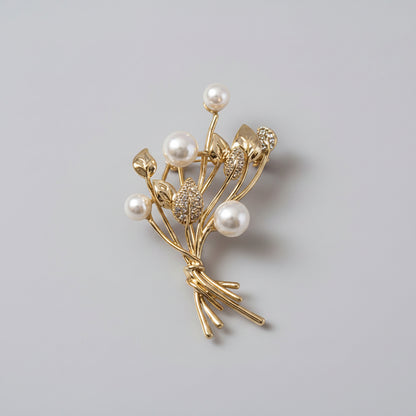 Gouden Bloemen Broche met Parels | Twinolo