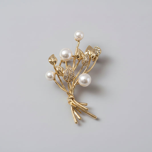 Gouden Bloemen Broche met Parels | Twinolo