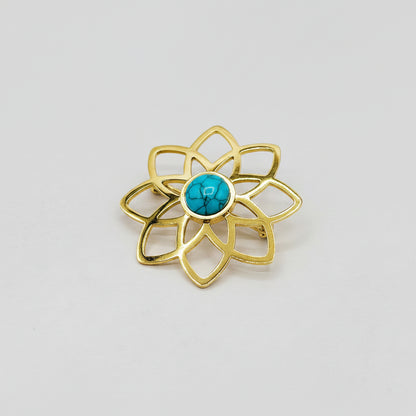 Turquoise Flower Brooch – Gold Stainless Steel | Twinolo