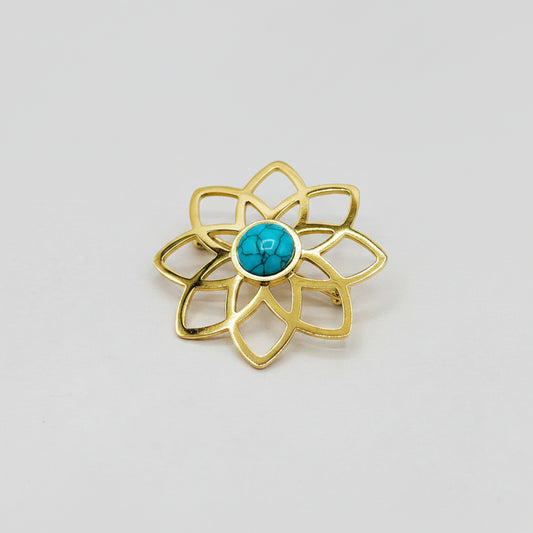Turquoise Flower Brooch – Gold Stainless Steel | Twinolo